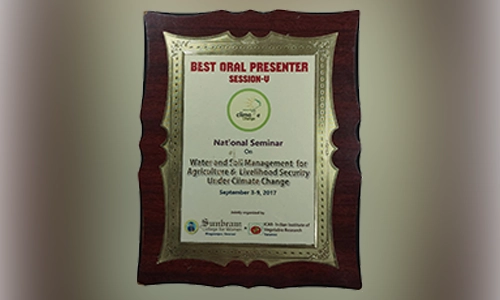 Winner of Best Oral Presentation on “Role of Trichoderma (Biocontrol Agents) on Crop Management in Sustainable Agriculture” -Presented by Dr. N. Prabhakaran